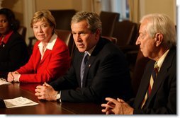 President George W. Bush addresses the media during a bipartisan meeting on Welfare Reform in the Cabinet Room Tuesday, Feb. 11, 2003.  White House photo by Tina Hager