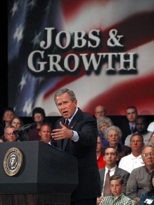 President George W. Bush addresses small business owners and employees during a roundtable discussion at the Robinson Center in Little Rock, Ark., Monday, May 5, 2003. White House photo by Susan Sterner