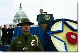President George W. Bush speaks during the 22nd Annual Peace Officers Memorial Service at the U.S. Capitol in Washington, D.C., Thursday, May 15, 2003. "Over the past 20 months, Americans have rediscovered how much we owe the men and women who repeat an oath and carry a badge," said the President.  White House photo by Paul Morse