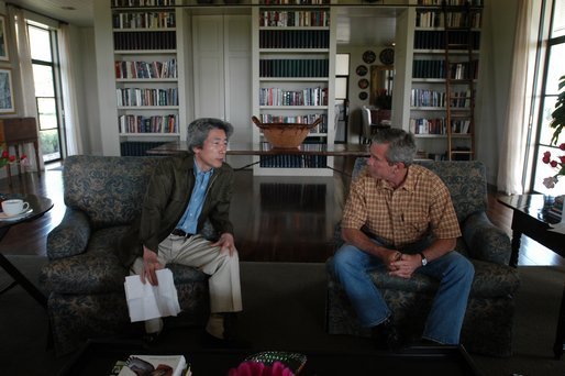 President George W. Bush meets with Japanese Prime Minister Junichiro Koizumi at his ranch near Crawford, Texas, Friday morning, May 23, 2003. White House photo by Eric Draper
