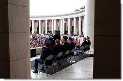 President George W. Bush gives a Memorial Day address at Arlington National Cemetery. Monday, May 26, 2003.  White House photo by Tina Hager