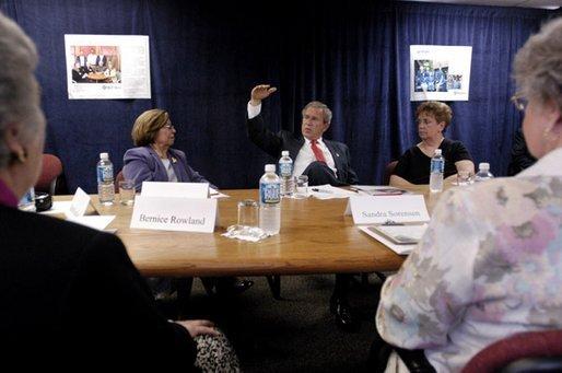 President George W. Bush speaks to seniors during a roundtable discussion about Medicare at New Britain General Hospital in New Britain, Conn., Thursday, June 12, 2003. White House photo by Eric Draper.
