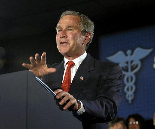 President George W. Bush addresses seniors about Medicare at New Britain General Hospital in New Britain, Conn., Thursday, June 12, 2003. White House photo by Eric Draper.