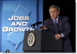 President George W. Bush speaks to the small business community in Elizabeth, N.J., Monday, June 16, 2003. "I want to herald the entrepreneurs. I want to say thanks to those who have taken risks," said the President in his remarks. "And I want to remind our fellow citizens that in order for our economy to recover we must remember the strength and the importance of the small business owner in America."  White House photo by Eric Draper