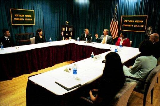President George W. Bush holds a roundtable discussion on unemployment training at Northern Virginia Community College in Annandale, Va., Tuesday, June 17, 2003. White House photo by Tina Hager