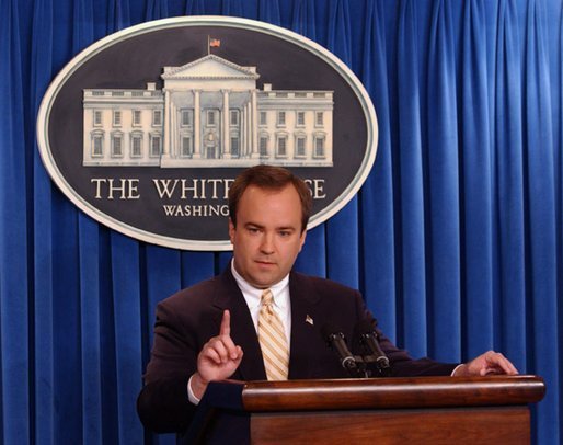 Press Secretary Scott McClellan responds to a question during his White House press briefing, Tuesday, July 15, 2003. White House photo by Tina Hager