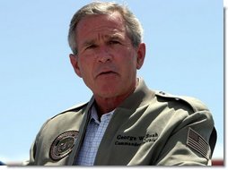 President George W. Bush makes remarks to military personnel and their families at Marine Air Corps Station Miramar near San Diego, CA on August 14, 2003.  White House photo by Paul Morse