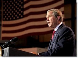 President George W. Bush remarks on the bombing of the U.N. Headquarters in Iraq from his ranch in Crawford, Texas, Tuesday, August 19, 2003. "Today in Baghdad terrorists turned their violence against the United Nations. The U.N. personnel and Iraqi citizens killed in the bombing were in that country on a purely humanitarian mission. Men and women in the targeted building were working on reconstruction, medical care for Iraqis. They were there to help with the distribution of food. A number have been killed or injured. And to those who suffer, I extend the sympathy of the American people," said the President.  White House photo by Paul Morse