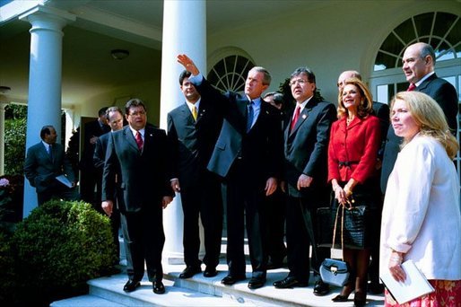 President George W. Bush tours the Rose Garden with President Nicanor Duarte of Paraguay and his delegation Friday, Sept. 26, 2003. White House photo by Tina Hager
