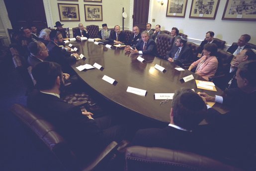 President George W. Bush meets with Congregational Rabbis in the Eisenhower Executive Office Building Monday, September 29, 2003. White House photo by Eric Draper