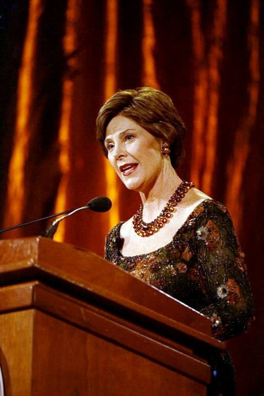 Laura Bush delivers remarks at the 2003 National Book Festival Gala Performance and Dinner at the Library of Congress Oct. 3, 2003, in Washington, D.C. White House photo by Susan Sterner