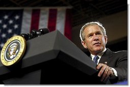 President George W. Bush delivers remarks on energy at the Central Aluminum Company in Columbus, Ohio, Thursday, Oct. 30, 2003.  White House photo by Eric Draper