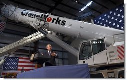 President George W. Bush delivers remarks on the economy at CraneWorks' equipment warehouse in Birmingham, Ala., Monday, Nov. 3, 2003.  White House photo by Eric Draper