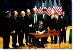 President George W. Bush signs S.3, the Partial Birth Abortion Ban Act of 2003., at the Ronald Reagan Building in Washington, D.C., Wednesday, Nov. 5, 2003.  White House photo by Tina Hager