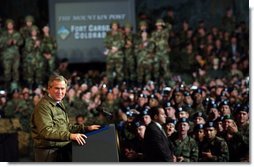 President George W. Bush delivers remarks to U.S. soldiers and families at Fort Carson, Colorado Nov. 24, 2003  White House photo by Tina Hager