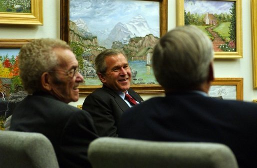 President George W. Bush participates in a conversation with seniors at Los Olivos Senior Center Association in Phoenix, Arizona. Tuesday, Nov. 25, 2003. White House photo by Tina Hager