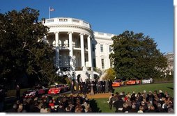 President George W. Bush honored ten of the best drivers of the 2003 NASCAR season on the South Lawn, Tuesday, December 2, 2003.  White House photo by Tina Hager