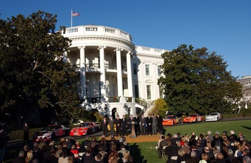 President George W. Bush honored ten of the best drivers of the 2003 NASCAR season on the South Lawn, Tuesday, December 2, 2003. White House photo by Tina Hager.