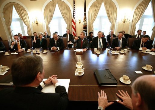 President George W. Bush speaks during his Cabinet Meeting, Thursday, Dec. 11, 2003. White House photo by Eric Draper.