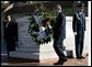 President George W. Bush and Coretta Scott King, left, participate in a wreath lay ceremony at the grave of Dr. Martin Luther King JR. in Atlanta, Georgia, Thursday, Jan. 15, 2004. White House photo by Eric Draper