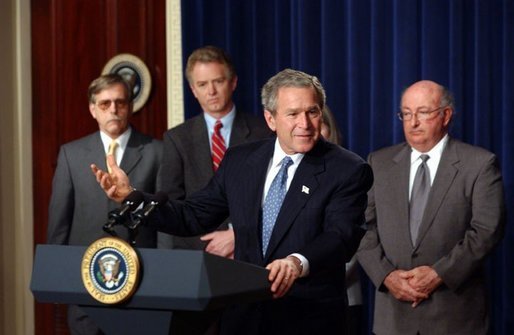 President George W. Bush delivers remarks about health savings accounts and association health plans in the Dwight D. Eisenhower Executive Office Building Wednesday, Jan. 28, 2004. White House photo by Tina Hager