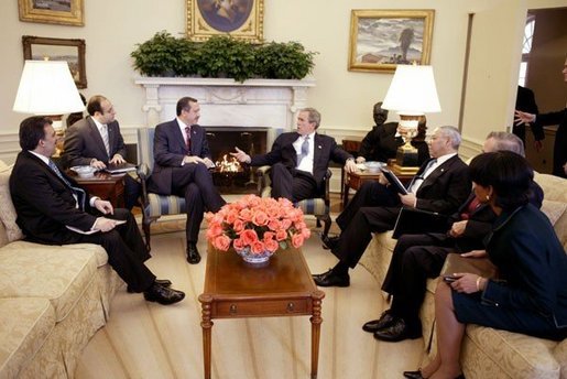 President George W. Bush meets with Prime Minister Recep Tayyip Erdogan of Turkey in the Oval Office Wednesday, Jan. 28, 2004. White House photo by Paul Morse