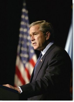 President George W. Bush delivers remarks on Weapons of Mass Destruction Proliferation at the National Defense University at Ft. McNair, Wednesday, Feb. 11, 2004.  White House photo by Eric Draper