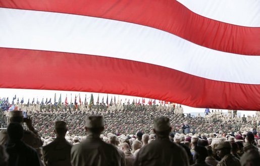 President George W. Bush addresses military personnel at Fort Polk, La., Tuesday, Feb. 17, 2004. "Since our nation was attacked on September the 11th, 2001, this post has trained and deployed more than 10,000 troops to fight the terrorist enemy," said President Bush. White House photo by Paul Morse.