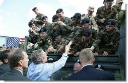 President George W. Bush greets soldiers after giving remarks to military personnel Fort Polk, La., Tuesday, Feb. 17, 2004.  White House photo by Paul Morse