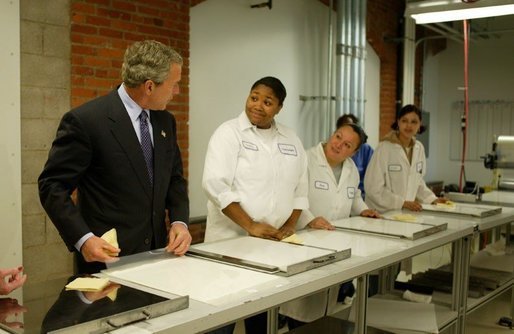  Attending the Women's Entrepreneurship in the 21st Century Forum, President George W. Bush tours Thermagon, Inc., in Cleveland, Ohio, Wednesday, March 10, 2004. The company was founded by entrepeneur Carol Latham in 1992. White House photo by Paul Morse