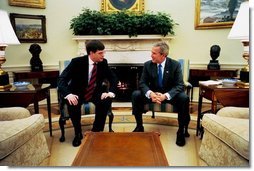 President George W. Bush meets with Prime Minister of the Netherlands Jan Peter Balkenende in the Oval office. Tuesday, March 16, 2004.  White House photo by Tina Hager