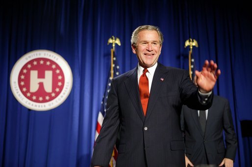 President George W. Bush speaks at the United States Hispanic Chamber of Commerce in Washington, D.C., Wednesday, March 24, 2004. The President discussed his policies to strengthen the economy and help small businesses create jobs. White House photo by Paul Morse