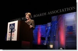 First Lady Mrs. Laura Bush gives remarks to the National School Boards Association 64th annual conference in Orlando, FL on March 29, 2004.   White House photo by Paul Morse