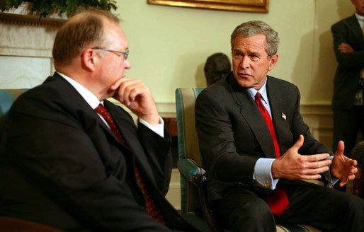President George W. Bush meets with Swedish Prime Minister Goran Persson in the Oval Office Wednesday, April 28, 2004. White House photo by Paul Morse.
