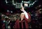 After delivering remarks, Vice President Dick Cheney waves goodbye to those in attendance at the Florida State University Commencement Ceremony in Tallahassee, Fla., Saturday, May 1, 2004. White House photo by David Bohrer.