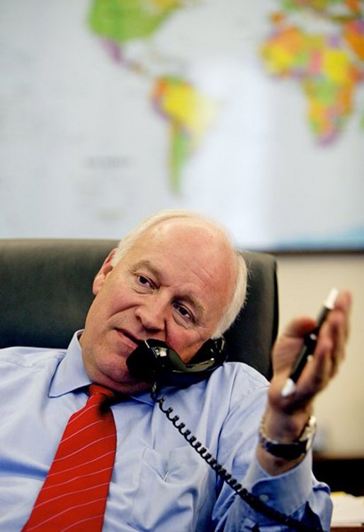 Vice President Dick Cheney participates in a telephone interview with journalist Tony Snow from his office in the West Wing, Tuesday, May 11, 2004. White House photo by David Bohrer