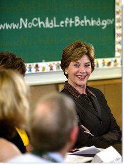 Laura Bush participates in a Reading Roundtable with educators at the William Walker Elementary School in Beaverton, Ore., Wednesday, May 19, 2004.  White House photo by Tina Hager