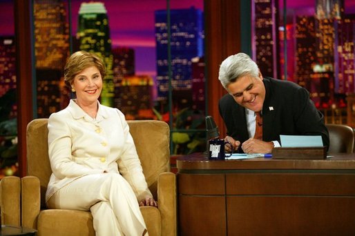 Laura Bush makes an appearance on the Tonight Show with Jay Leno in Burbank, Calif., May 19, 2004 White House photo by Tina Hager.