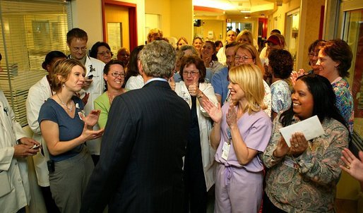 President George W. Bush visits doctors and nurses at Vanderbilt Children’s Hospital in Nashville, Tenn., May 27, 2004. White House photo by Paul Morse