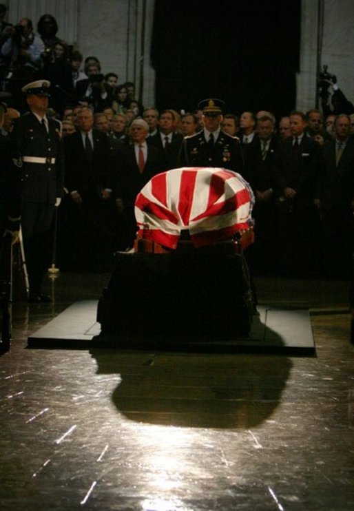 The casket containing the body of former President Ronald Reagan lies in state in the U.S. Capitol Rotunda Wednesday, June 9, 2004. White House photo by David Bohrer.