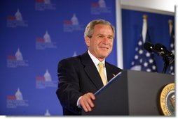 President George W. Bush delivers remarks to the National Federation of Independent Business (NFIB) 2004 Small Business Summit in Washington, D.C., Thursday, June 17, 2004.  White House photo by Paul Morse