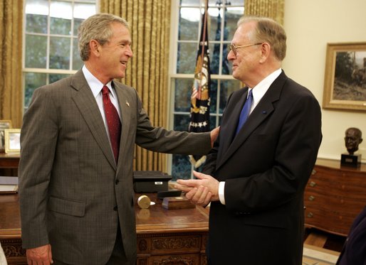 President George W. Bush meets with Dr. Arden L. Bement in the Oval Office Wednesday, Sept. 15, 2004. President Bush is nominating Dr. Bement to be Director of the National Science Foundation. Dr. Bement has been serving as Acting Director since February 22, 2004. White House photo by Paul Morse