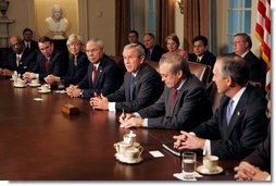 President George W. Bush meets with his Cabinet in the Cabinet Room of the White House Thursday, Nov. 4, 2004.  White House photo by Tina Hager