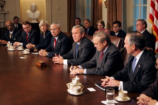 President George W. Bush meets with his Cabinet in the Cabinet Room of the White House Thursday, Nov. 4, 2004. White House photo by Tina Hager.