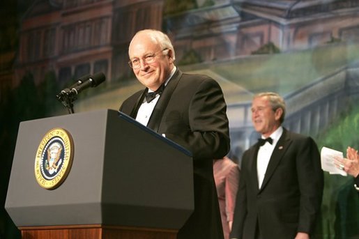 Vice President Dick Cheney introduces President George W. Bush at the Black Tie and Boots Inaugural Ball in Washington, D.C., Wednesday, Jan. 19, 2005. White House photo by David Bohrer
