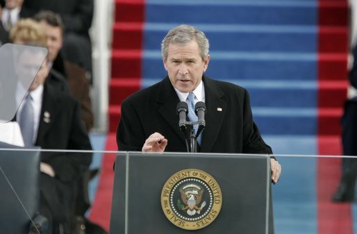 President George W. Bush delivers his second Inaugural address during the 55th Presidential Inauguration at the U.S. Capitol, Jan. 20, 2005. White House photo by Paul Morse