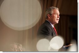 President George W. Bush delivers remarks at the National Prayer Breakfast at the Washington Hilton Hotel in Washington, D.C., Thursday, Feb. 3, 2005.  White House photo by Paul Morse