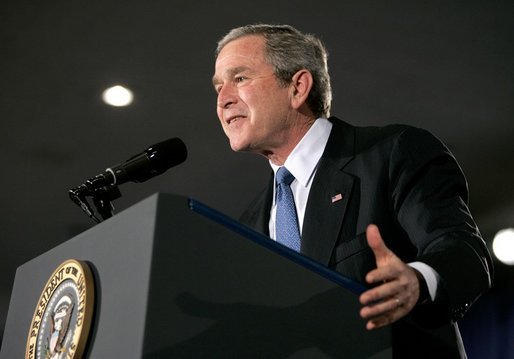 President George W. Bush addresses the Detroit Economic Club in Detroit Tuesday, Feb. 8, 2005. "We're moving forward with an ambitious agenda to ensure that our economy remains the freest, the most flexible, and the most prosperous in the world," said the President. White House photo by Eric Draper