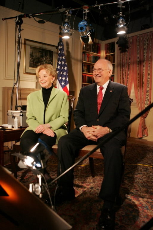 Vice President Dick Cheney and Lynne Cheney participate in an interview Feb. 22, 2005. White House photo by David Bohrer