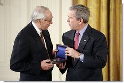 President George W. Bush presents the National Medals of Science and Technology during a ceremony in the East Room, Monday, March 14, 2005.  White House photo by Paul Morse